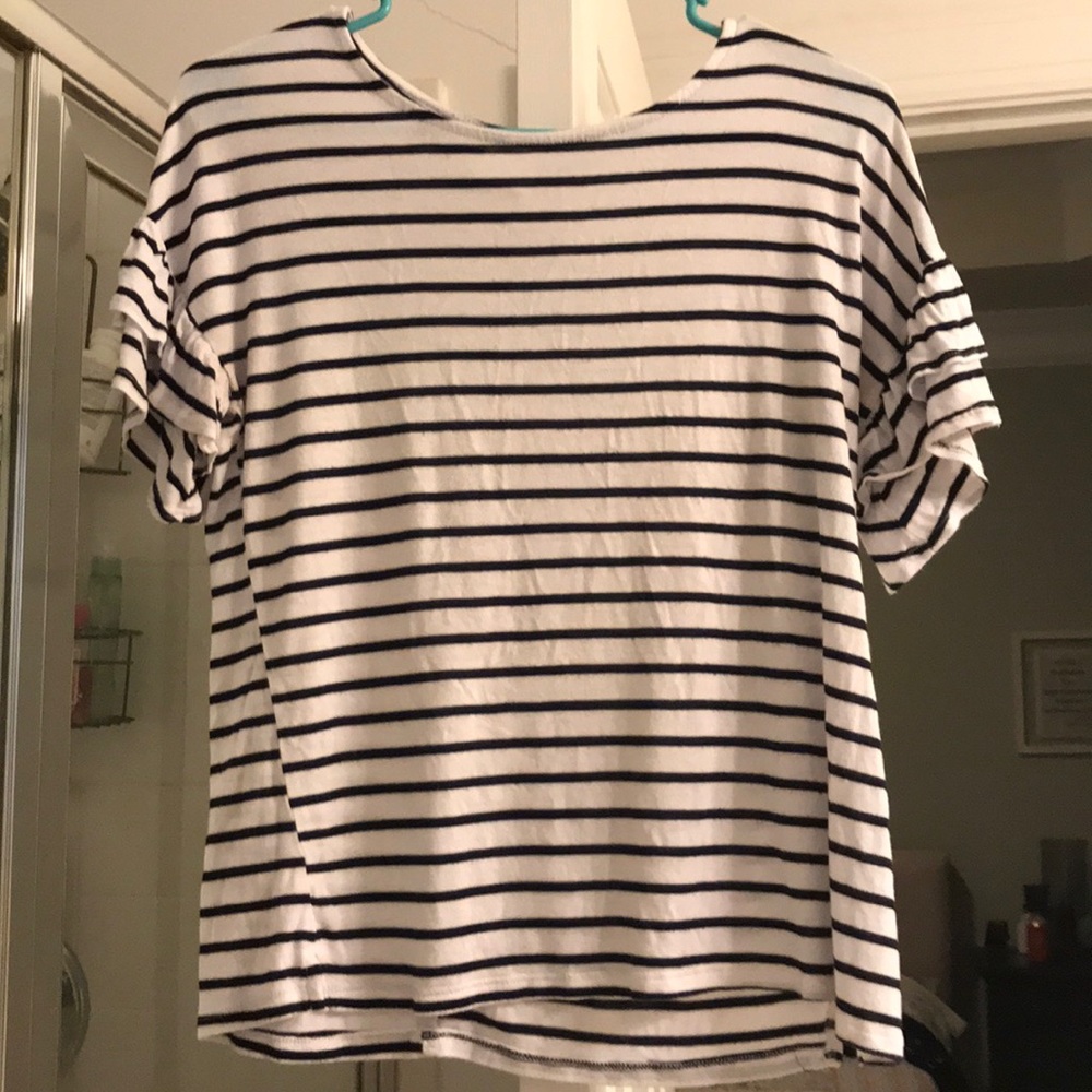 Agnes and Dora grill sleeve top navy stripe